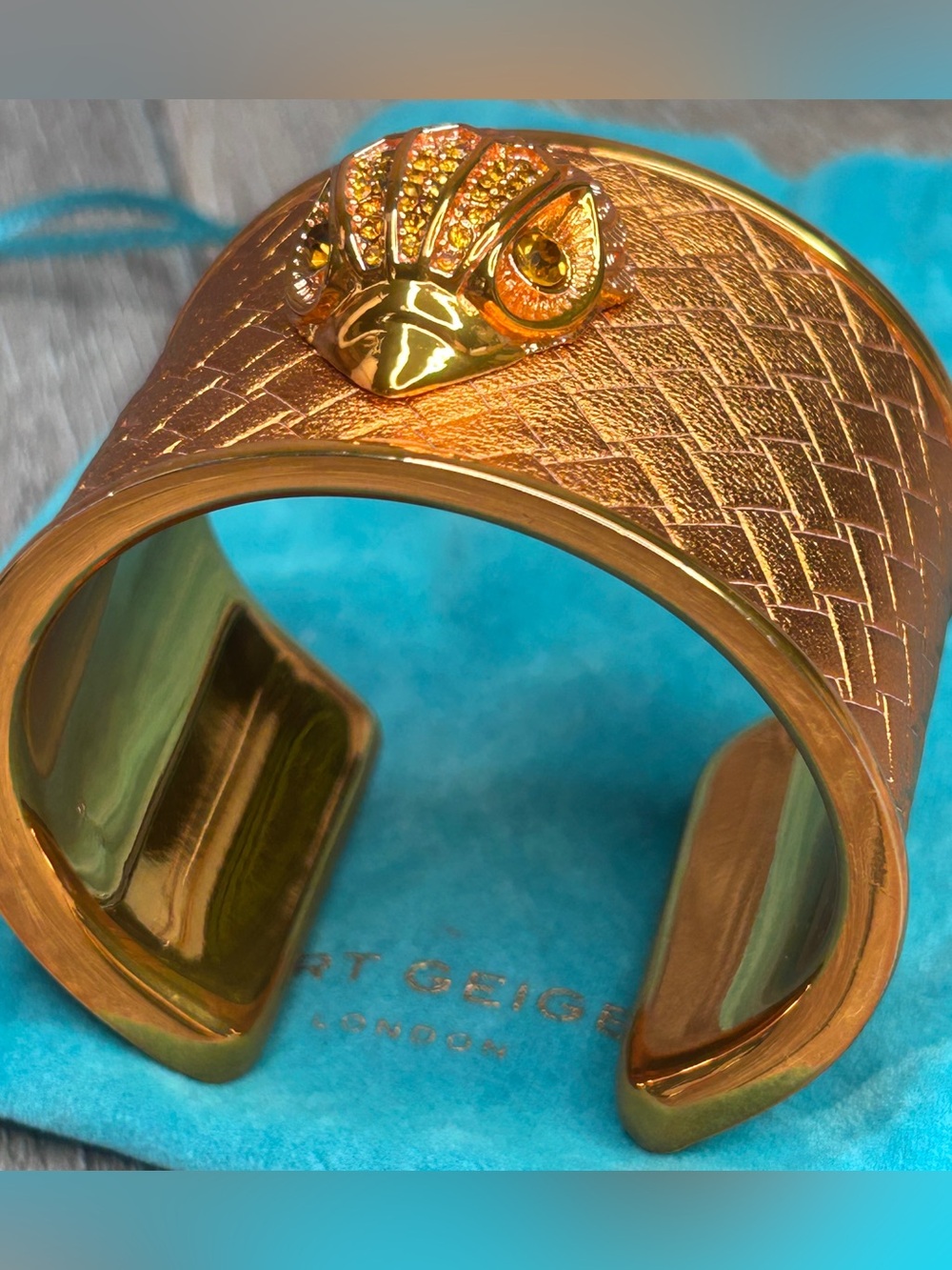 Kurt Geiger EAGLE XL Statement Cuff — Gold Textured Designer Bracelet - Picture 6 of 9